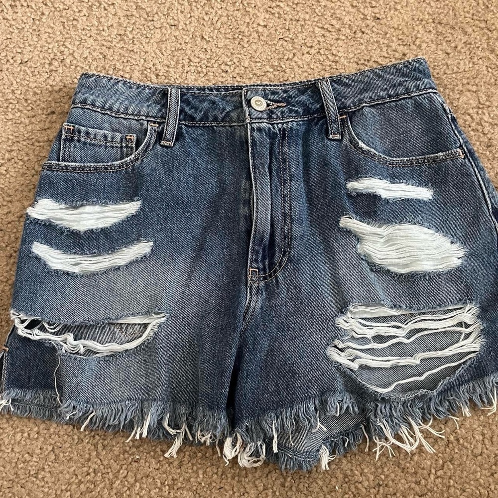 Hollister Blue Jean Shorts High-Waisted Distressed